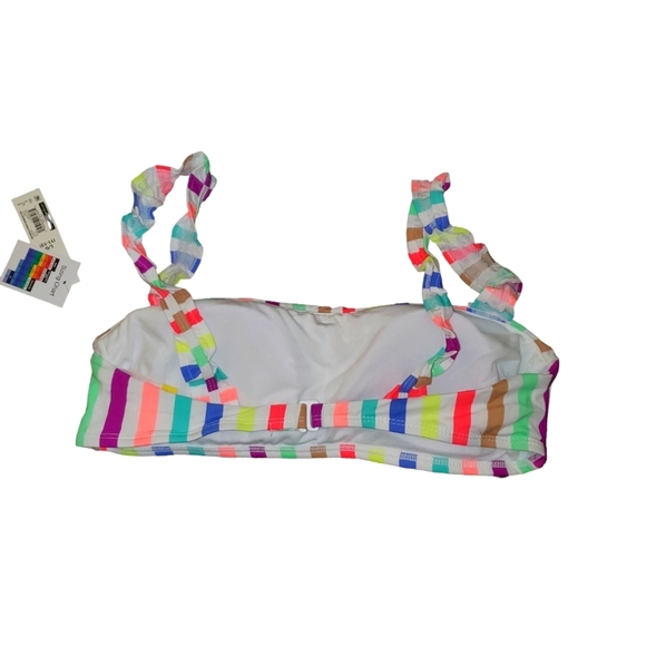 No Boundaries NEW Junior's Ribbed Ruffle Strap Bandeau Bikini Swim Top 1027 - 32 - Picture 5 of 6